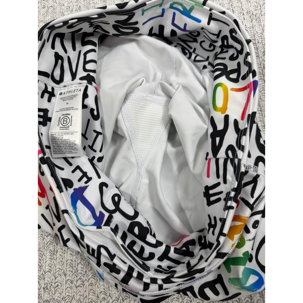 Athleta Pride Elation Train Short Womens Medium White Multicolor Graffiti Print - Picture 11 of 12